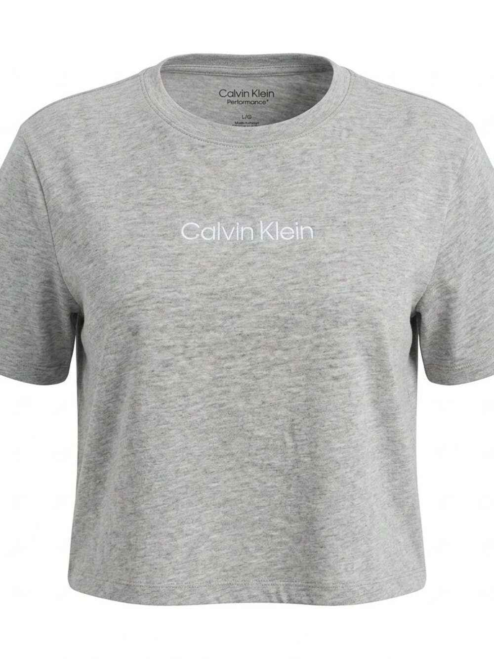 Calvin Klein Gray Cropped Logo Tee – Minimalist Short Sleeve Casual Top L